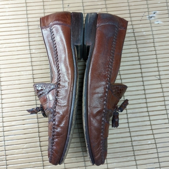 Stacy Adams Men\'s Size 9.5M Genuine Snake Skin Brown tassel Shoes Loafers. Right main image 4